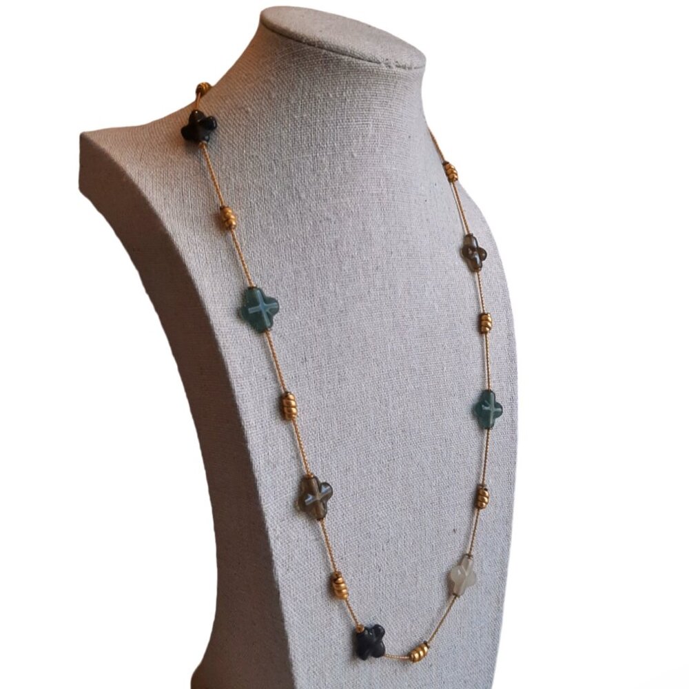 Anne Klein Multi Colored Cross Satellite Gold Tone Necklace - Picture 4 of 6